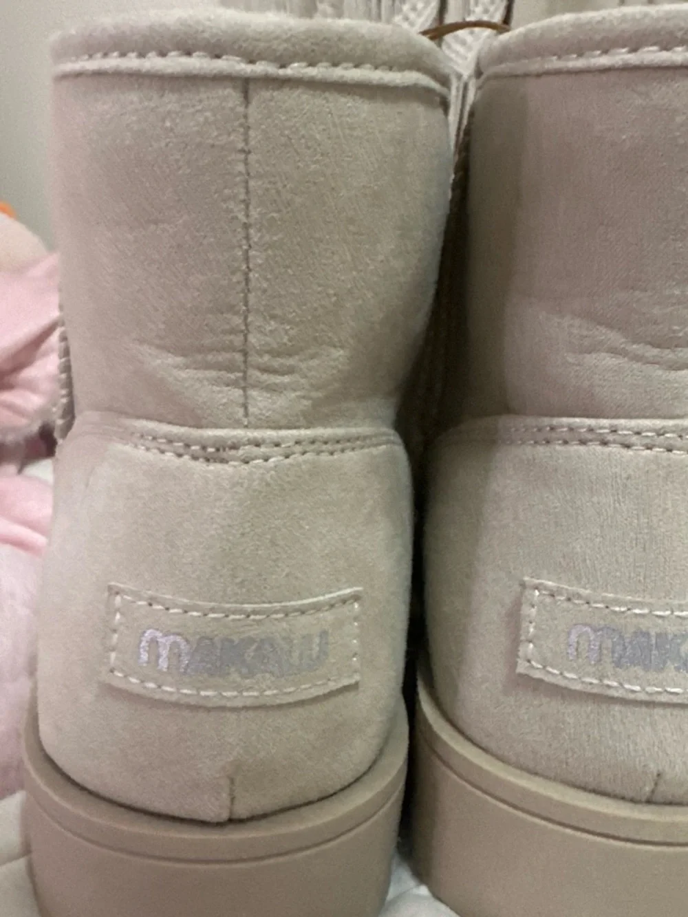 Plush-Lined Short Winter Boots in Light Beige